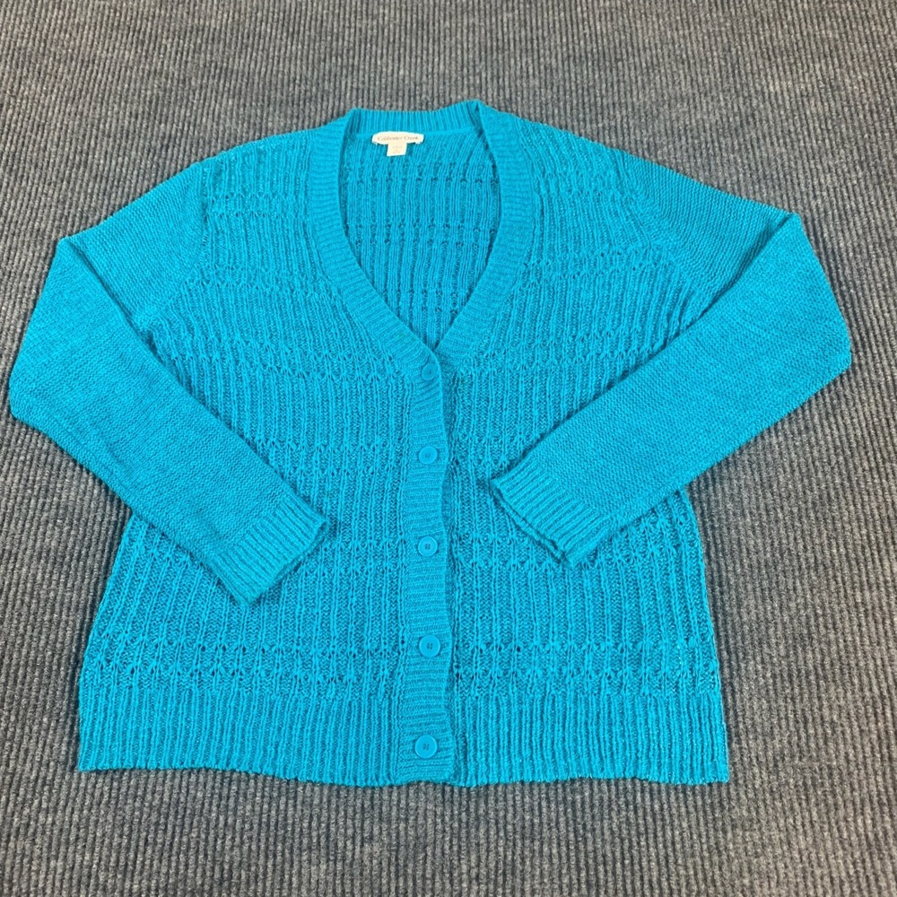 VTG Coldwater Creek Sweater Women's Medium Blue Cardigan Nylon Blend Stretch Y2K